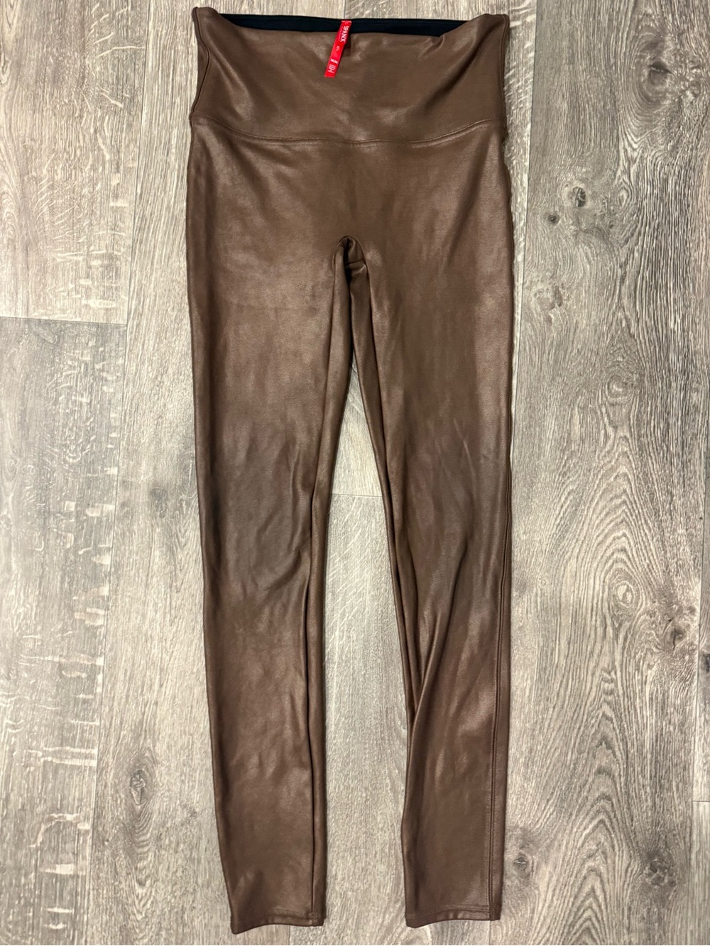 SPANX Faux Leather Leggings Brown Sculpting Pull-On Pants Size Medium